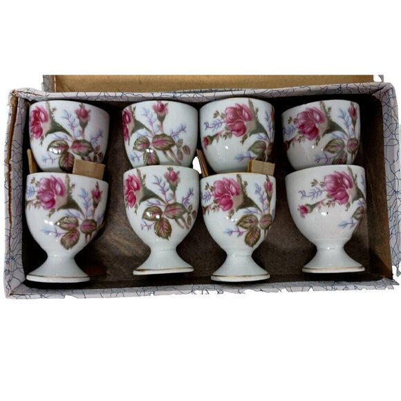 Vintage Fine China Egg Cups Floral Design Porcelain Set Of 8 made In Japan  NEW - Picture 1 of 10